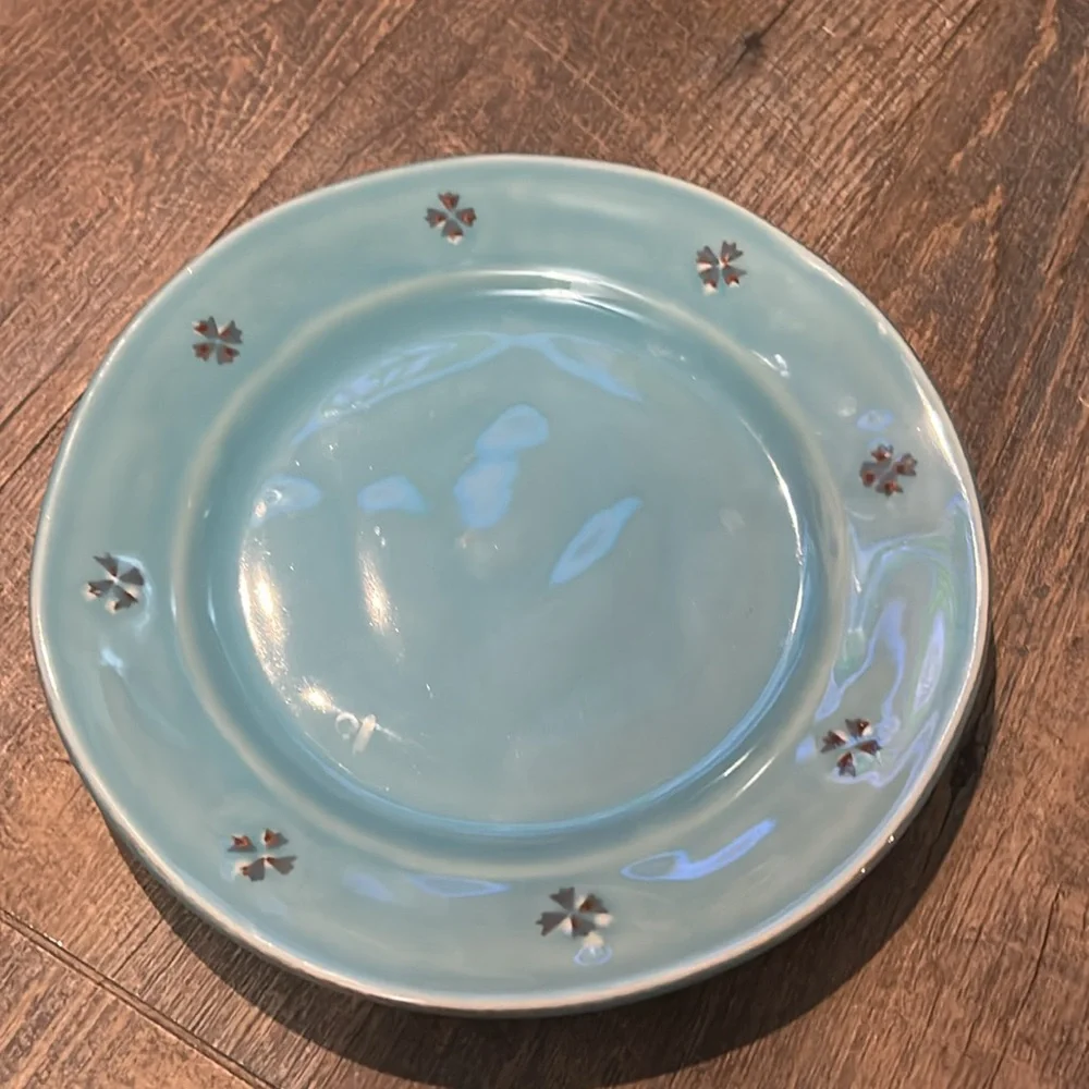Pier 1 Tosco Lagoon‎ Blue 2 Salad or Desert Plates Embossed Flowers